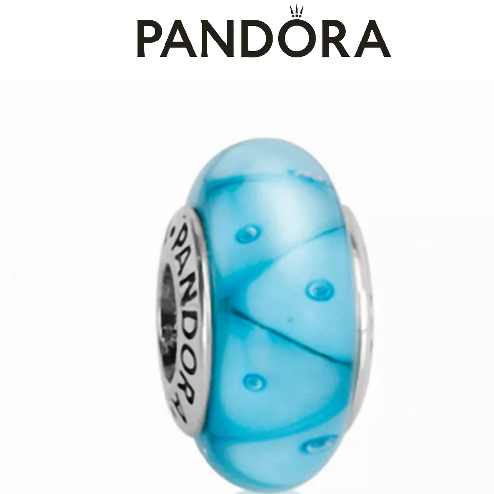 Pandora Charm - Murano Aqua Glass & Sterling S925 Silver Turquoise Looking Glass